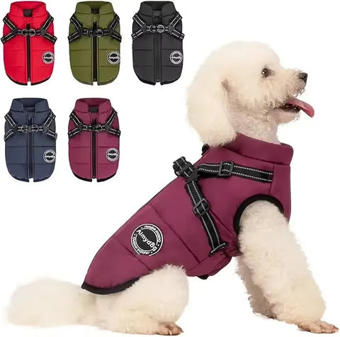 Waterproof Coat Zipper Dog Jacket with Reflective Harness for Smal Medium Large Dogs