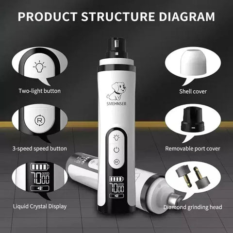 Electric Pet Nail Grinder -LED Light - USB Rechargeable
