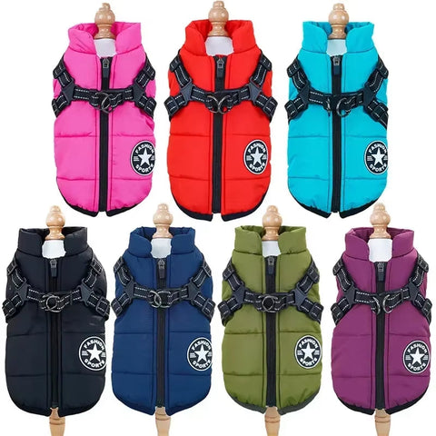 Waterproof Coat Zipper Dog Jacket with Reflective Harness for Smal Medium Large Dogs