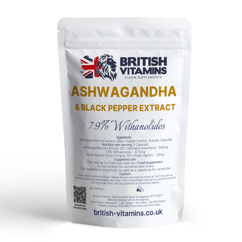 Ashwagandha 600mg contains 7.9% Withanolides with Black pepper Health & Beauty:Vitamins & Lifestyle Supplements:Vitamins & Minerals British Vitamins 60 Capsules ( 2 Months )