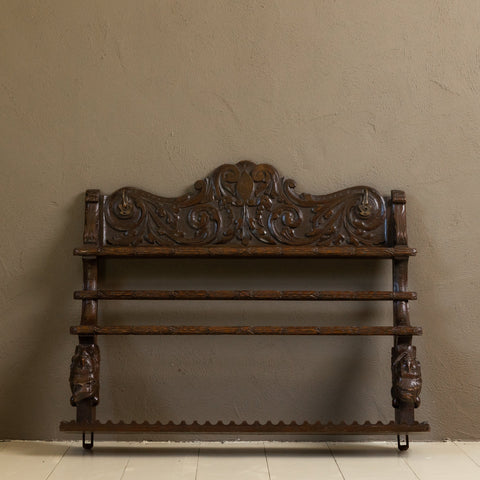 19th Century Carved Oak Wall-Mounted Plate Rack