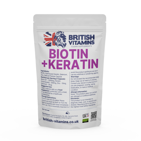 Biotin 10000mcg Hydrolysed Keratin Selenium Zinc Health & Beauty:Vitamins & Lifestyle Supplements:Vitamins & Minerals British Vitamins 30 Capsules