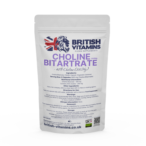 Choline Bitartrate 500mg Health & Beauty:Vitamins & Lifestyle Supplements:Vitamins & Minerals British Vitamins 5 Capsules (Sample)