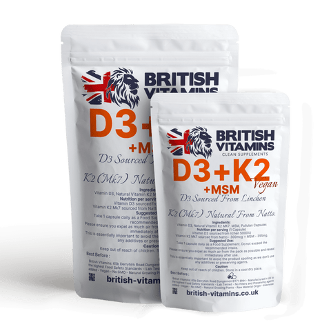 D3 + K2 MK-7 from Natto + MSM, 5000IU Health & Beauty:Vitamins & Lifestyle Supplements:Vitamins & Minerals British Vitamins 30 Capsules
