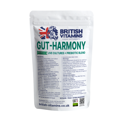 GUTHARMONY Live Cultures + Prebiotic Blend Health & Beauty:Vitamins & Lifestyle Supplements:Vitamins & Minerals British Vitamins 60 Capsules