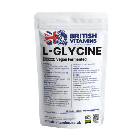 L-Glycine 500mg per Capsule British Vitamins 60 Capsules