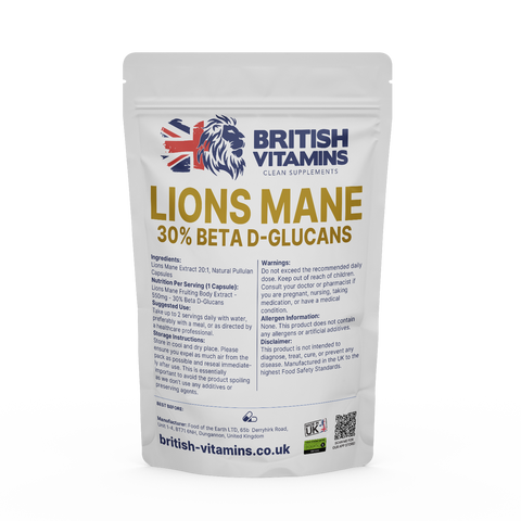 Lions Mane 30% Beta Glucans 550mg Food Supplement British Vitamins 60 Capsules