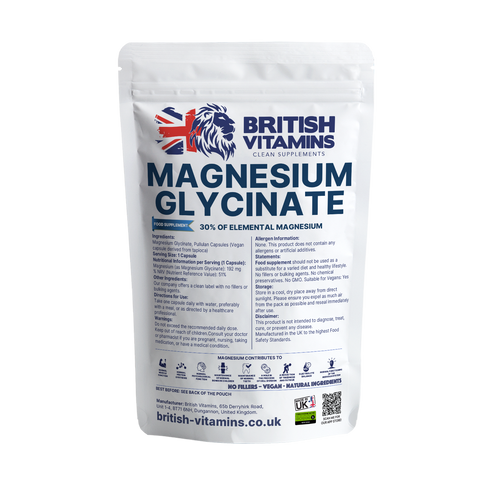 Magnesium Glycinate contains 30% elemental magnesium Health & Beauty:Vitamins & Lifestyle Supplements:Sports Supplements:Protein Shakes & Bodybuilding British Vitamins 90 Capsules