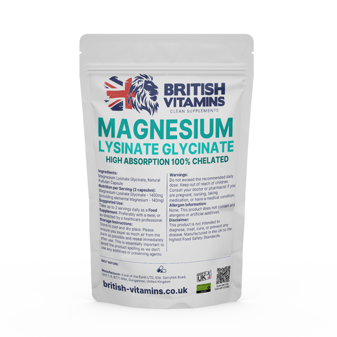 Magnesium Lysinate -Glycinate Health & Beauty:Vitamins & Lifestyle Supplements:Vitamins & Minerals British Vitamins 60 Capsules ( 2 Months Supply )