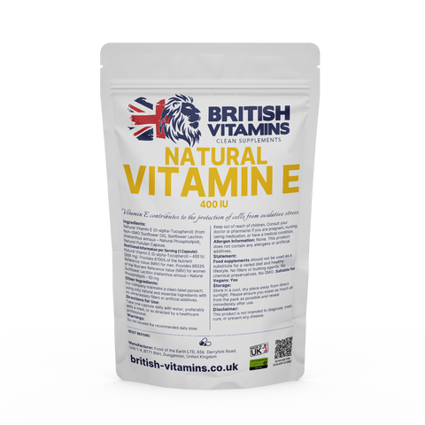 Natural Vitamin E 400 IU (268 mg) Vegan vi British Vitamins 90 Capsules