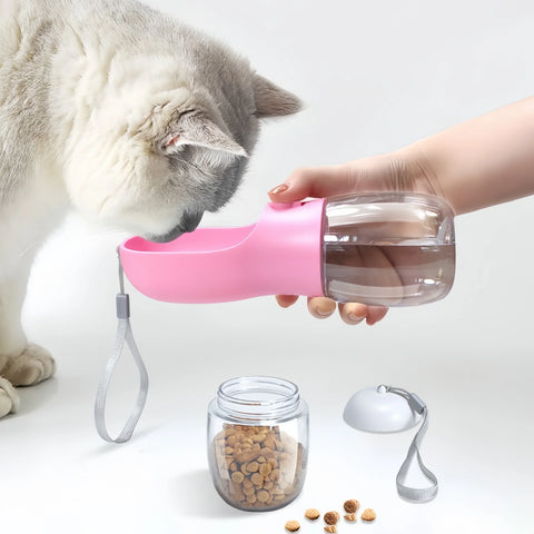 Water Bottle with Storage Food,2 IN 1 Container for Furry Pets