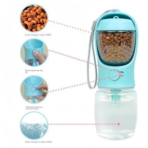 Water Bottle with Storage Food,2 IN 1 Container for Furry Pets