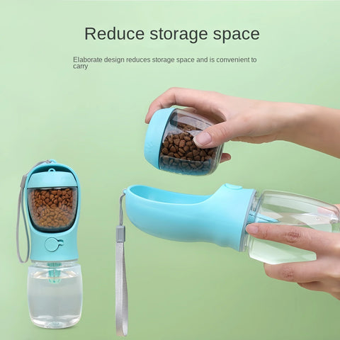 Water Bottle with Storage Food,2 IN 1 Container for Furry Pets