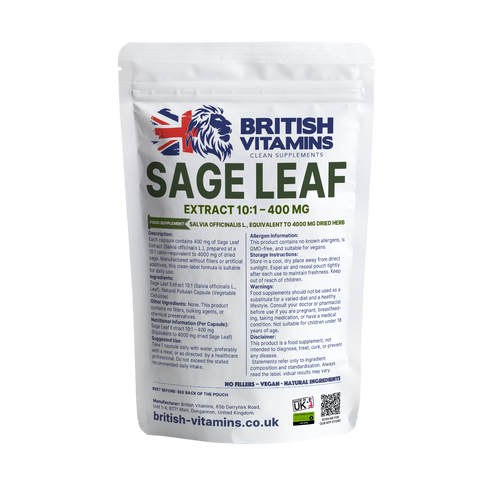 Sage Leaf Extract 10:1 – 400 mg British Vitamins 60 Capsules