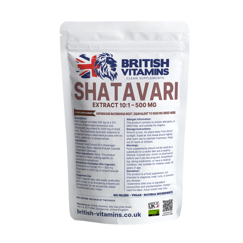 Shatavari Root Capsules 500mg – Traditional Botanical – Clean Label Vegan Capsules British Vitamins 60 Capsules