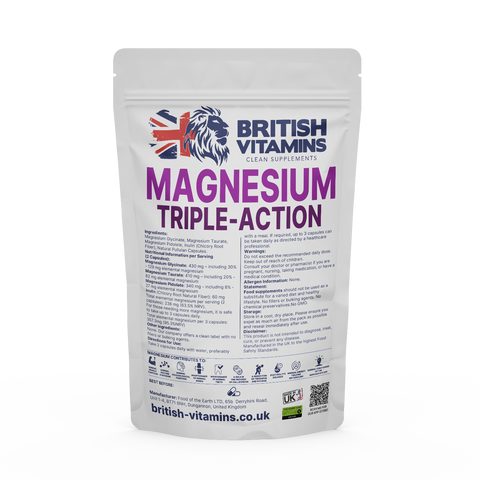 Magnesium Triple-Action Magnesium Taurate Glycinate Magnesium Pidolate Complex Health & Beauty:Vitamins & Lifestyle Supplements:Vitamins & Minerals British Vitamins 60 Capsules