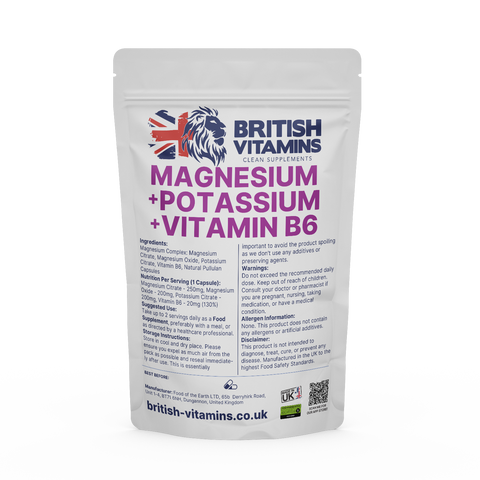 Magnesium Potassium and Vitamin B6 Health & Beauty:Vitamins & Lifestyle Supplements:Vitamins & Minerals British Vitamins 60 Capsules